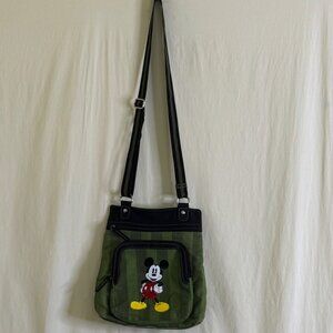 Disney Mickey Mouse Red Sequins Crossbody Bag Purse Green Stripes